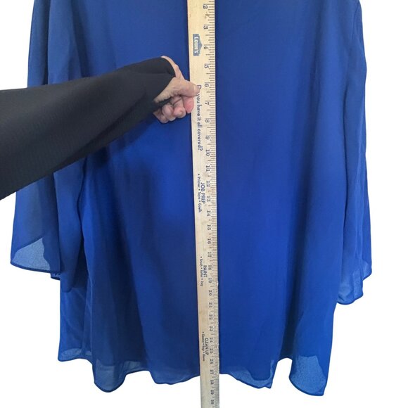 Royal Blue Layered Chiffon Blouse With Flowy 3/4 Bell Sleeves Neineiwu Size XL - Picture 8 of 9
